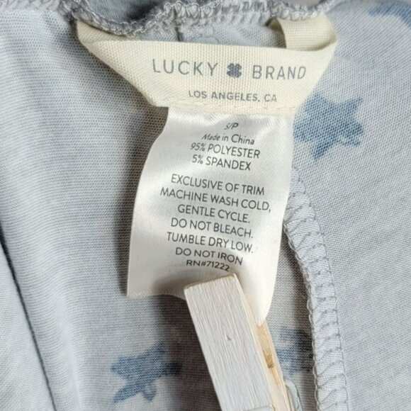 Lucky Brand 2 Piece Pajama Set Blue Gray Small Short Sleeve Top Long Pants Stars - Picture 9 of 10